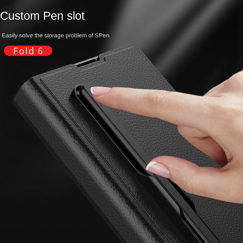 Samsung Galaxy Z Fold 6 Book Type Flip Business Leather Case with Front Glass Protection & Stylus Included