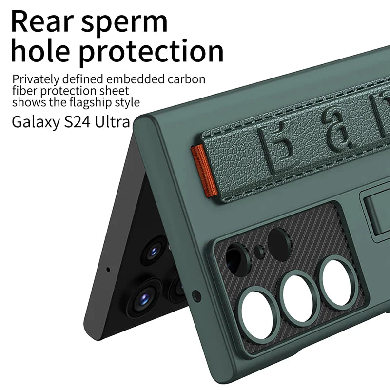 Samsung Galaxy S24 Ultra GKK Hand Grip Elastic Belt Strap Case with Stand Cover - Black