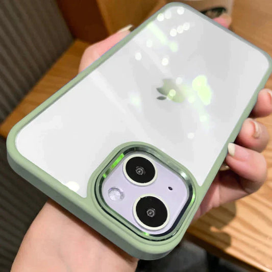 iPhone 14 Max Soft Hybrid Transparent Metal Camera Protection Case - Mint Green