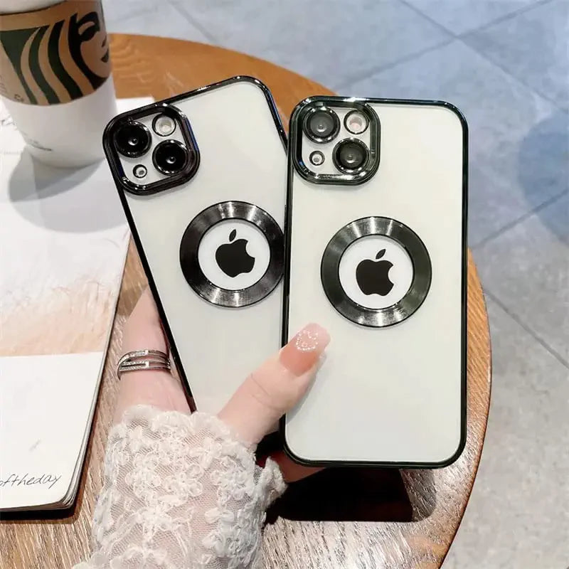 iPhone 13 Transparent Electroplating Case with Camera Protection - Black