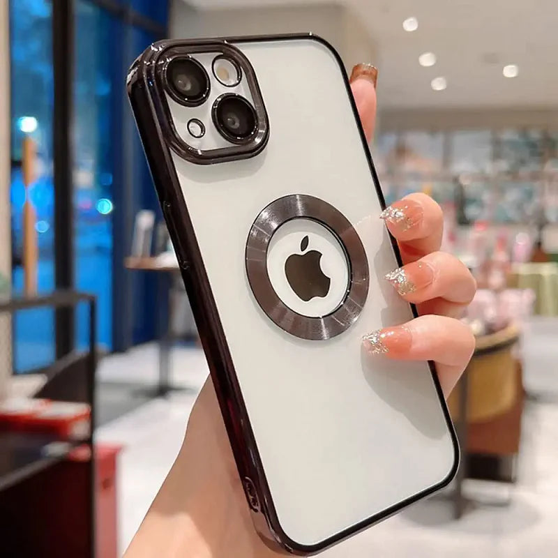 iPhone 13 Transparent Electroplating Case with Camera Protection - Black