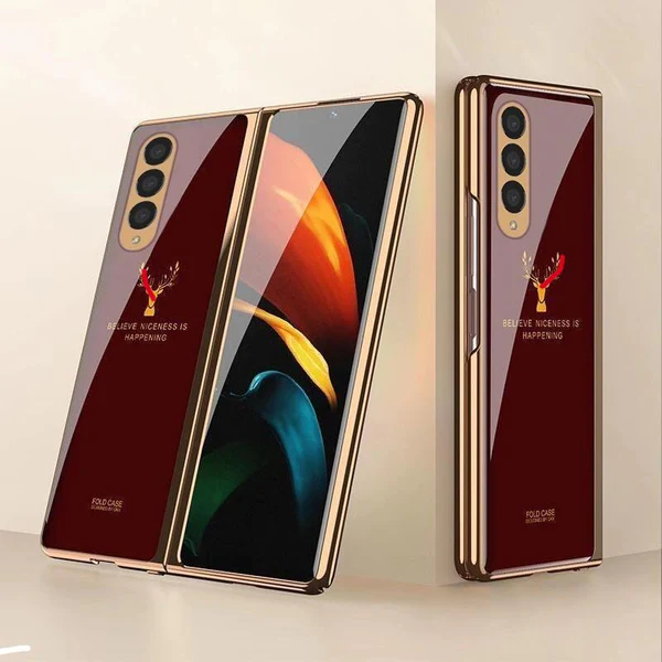Samsung Galaxy Z Fold 3 Deer Pattern Glass Case-Wine