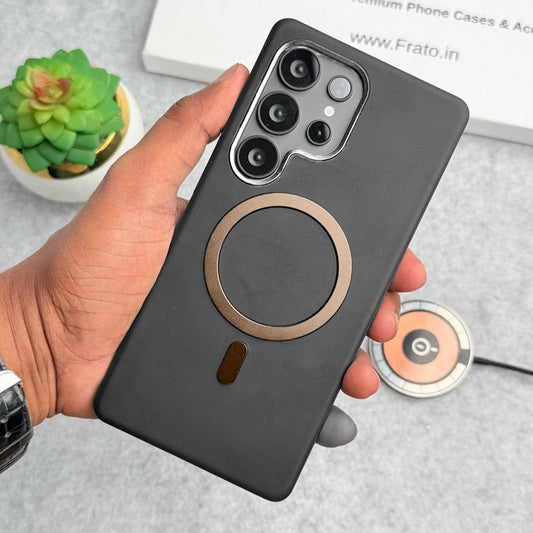 Samsung Galaxy S26 Ultra Leather Case with Metal Magsafe Ring - Gray