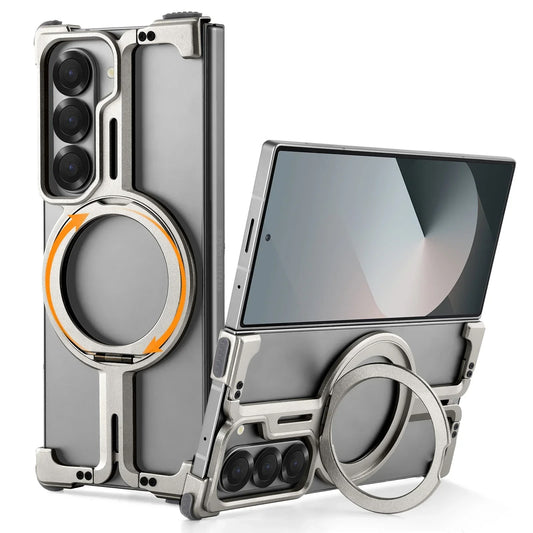 Samsung Galaxy Z Fold 6 Frameless Metals Bumper Case with Magnetic Stand Ring - Titanium Gray