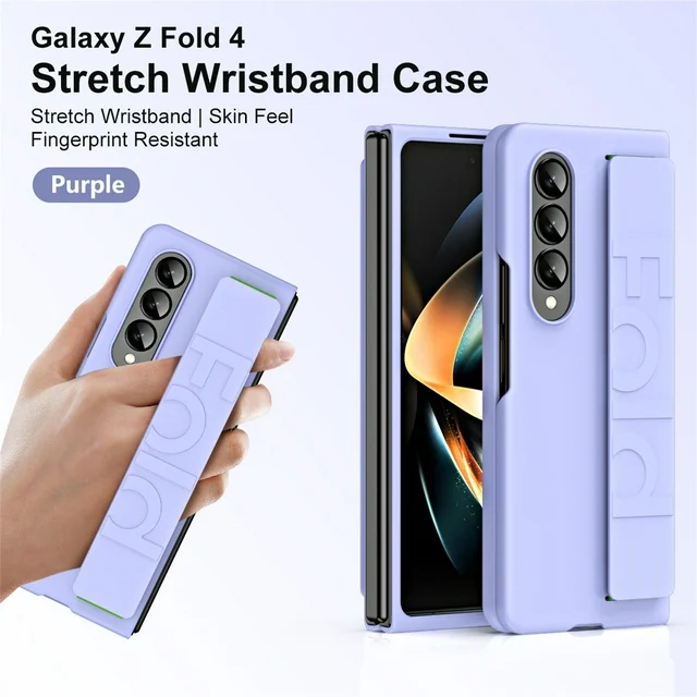 Samsung Galaxy Z Fold 4 Wrist Strap Full Protective Hard PC Case - Purple