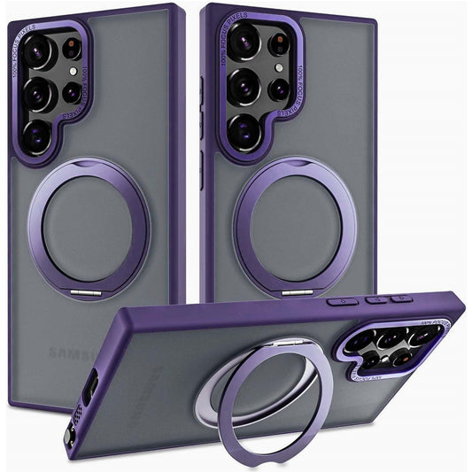 Samsung Galaxy S23 Ultra Shockproof Translucent Matte Case with 360° Rotatable Magnetic Magsafe Ring & Kickstand - Purple