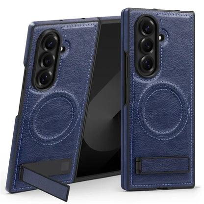 Samsung Galaxy Z Fold7 Leather Case with MagSafe & Kickstand - Blue