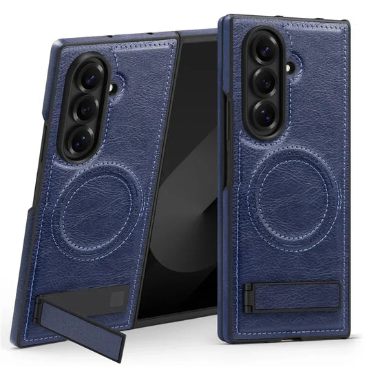 Samsung Galaxy Z Fold7 Leather Case with MagSafe & Kickstand - Blue