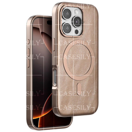 iPhone 16 Pro Classic Business Series Leather Case with Metal Magsafe Ring - Desert