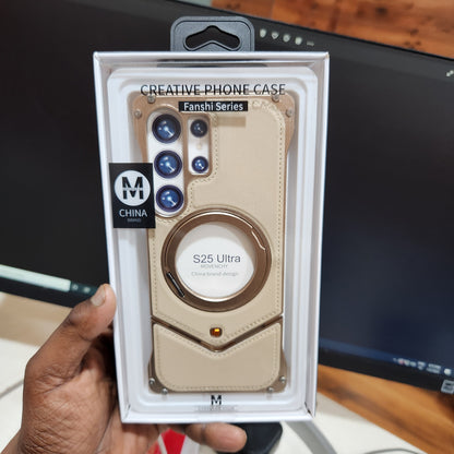Samsung Galaxy S25 Ultra Framless Leather Metal Bumper Case with Magsafe & 360 Stand - Desert