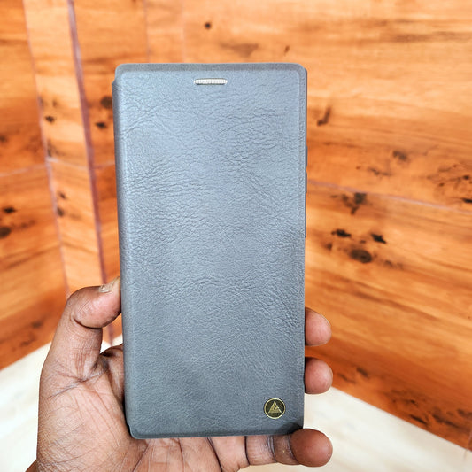 Samsung Galaxy S25 Ultra Plain Leather Flip Case with Card Holder - Gray