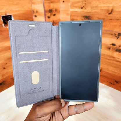 Samsung Galaxy S25 Ultra Plain Leather Flip Case with Card Holder - Gray