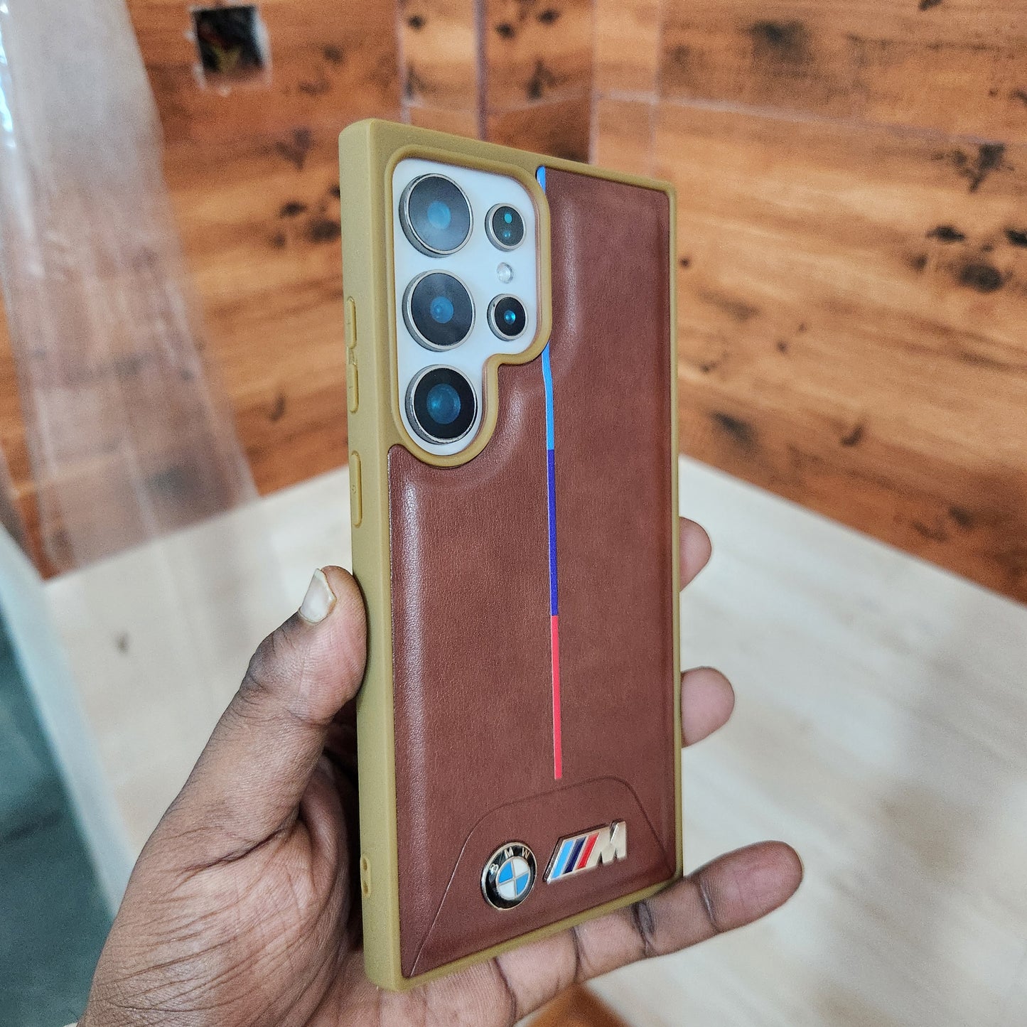 Samsung Galaxy S24 Ultra BMW M Sports Single Line PU Leather Case - Brown