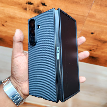 Samsung Galaxy Z Fold7 Slim Carbon Fiber Textured Matte Case with Inside Cloth - Black