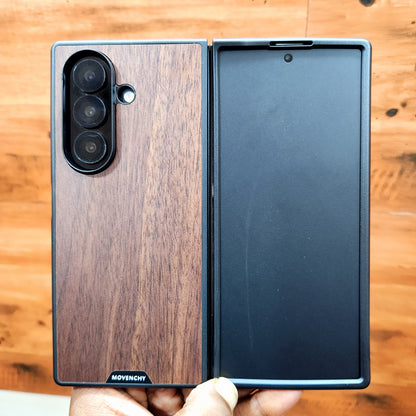 Samsung Galaxy Z Fold7 Wooden Case with 360° Detachable Magsafe Metal Ring - Brown