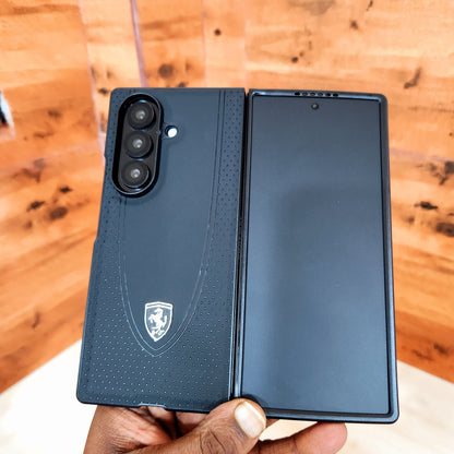 Samsung Galaxy Z Fold7 Luxury Sport Car Logo Design Leather Case - Black