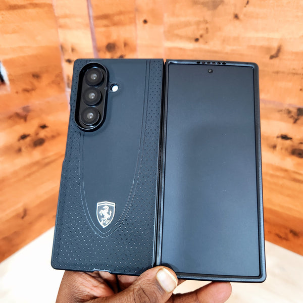 Samsung Galaxy Z Fold7 Luxury Sport Car Logo Design Leather Case - Black