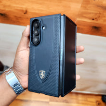 Samsung Galaxy Z Fold7 Luxury Sport Car Logo Design Leather Case - Black