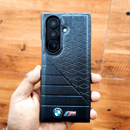 Samsung Galaxy Z Fold7 Luxury Sport Car Logo Design Leather Case - Black