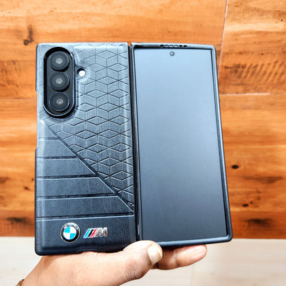 Samsung Galaxy Z Fold7 Luxury Sport Car Logo Design Leather Case - Black
