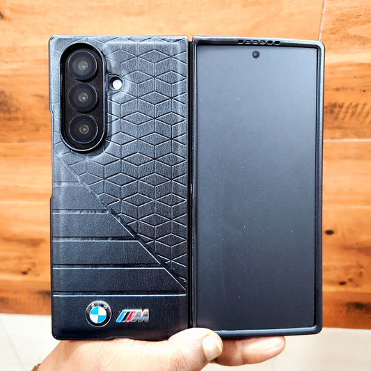 Samsung Galaxy Z Fold7 Luxury Sport Car Logo Design Leather Case - Black