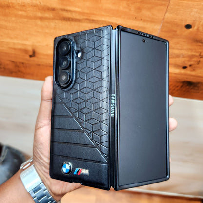 Samsung Galaxy Z Fold7 Luxury Sport Car Logo Design Leather Case - Black