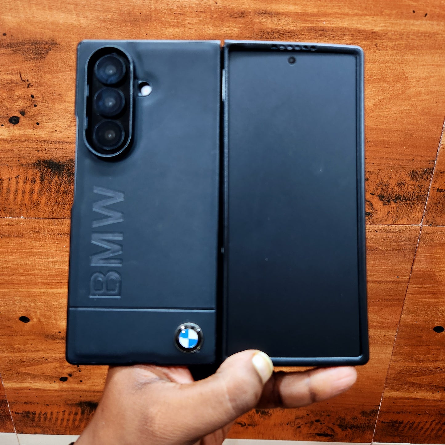Samsung Galaxy Z Fold7 Luxury Sport Car Logo Design Leather Case - Black