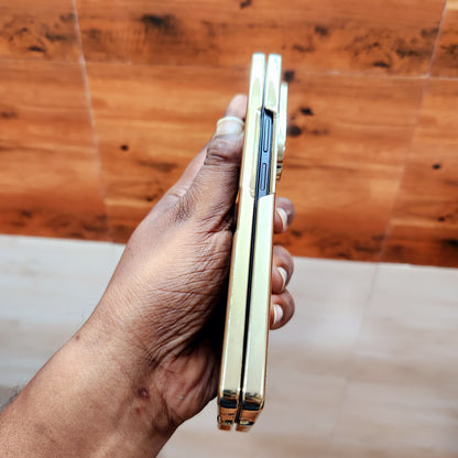 Samsung Galaxy Z Fold7 Luxury Check Pettern Gold Plated Leather Case - White