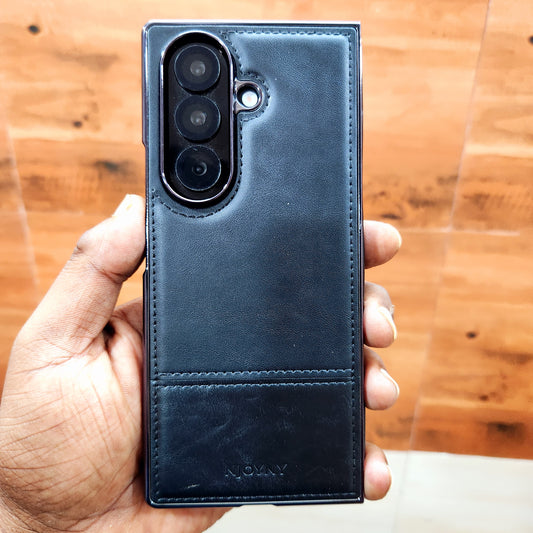 Samsung Galaxy Z Fold7 Bussiness Style Electroplating Leather Case - Black