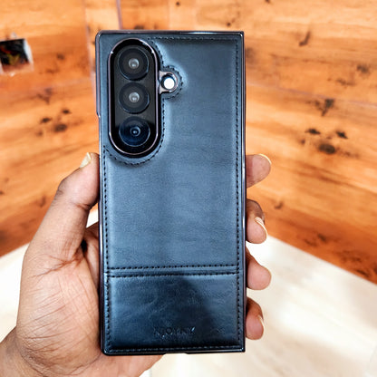 Samsung Galaxy Z Fold7 Bussiness Style Electroplating Leather Case - Black