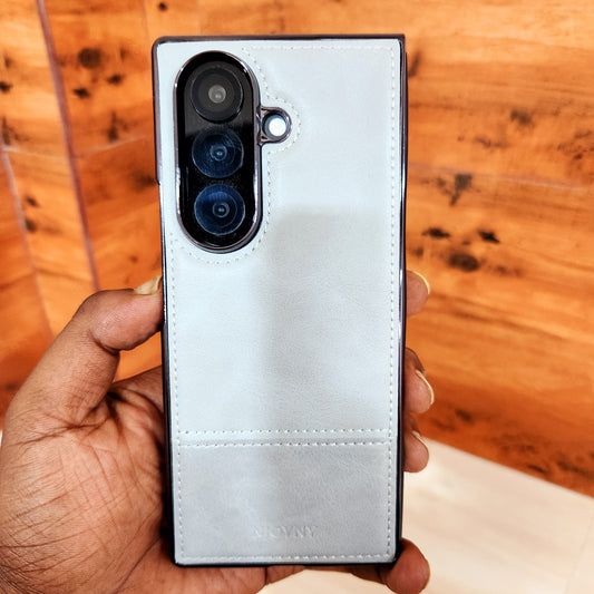 Samsung Galaxy Z Fold7 Bussiness Style Electroplating Leather Case - Gray