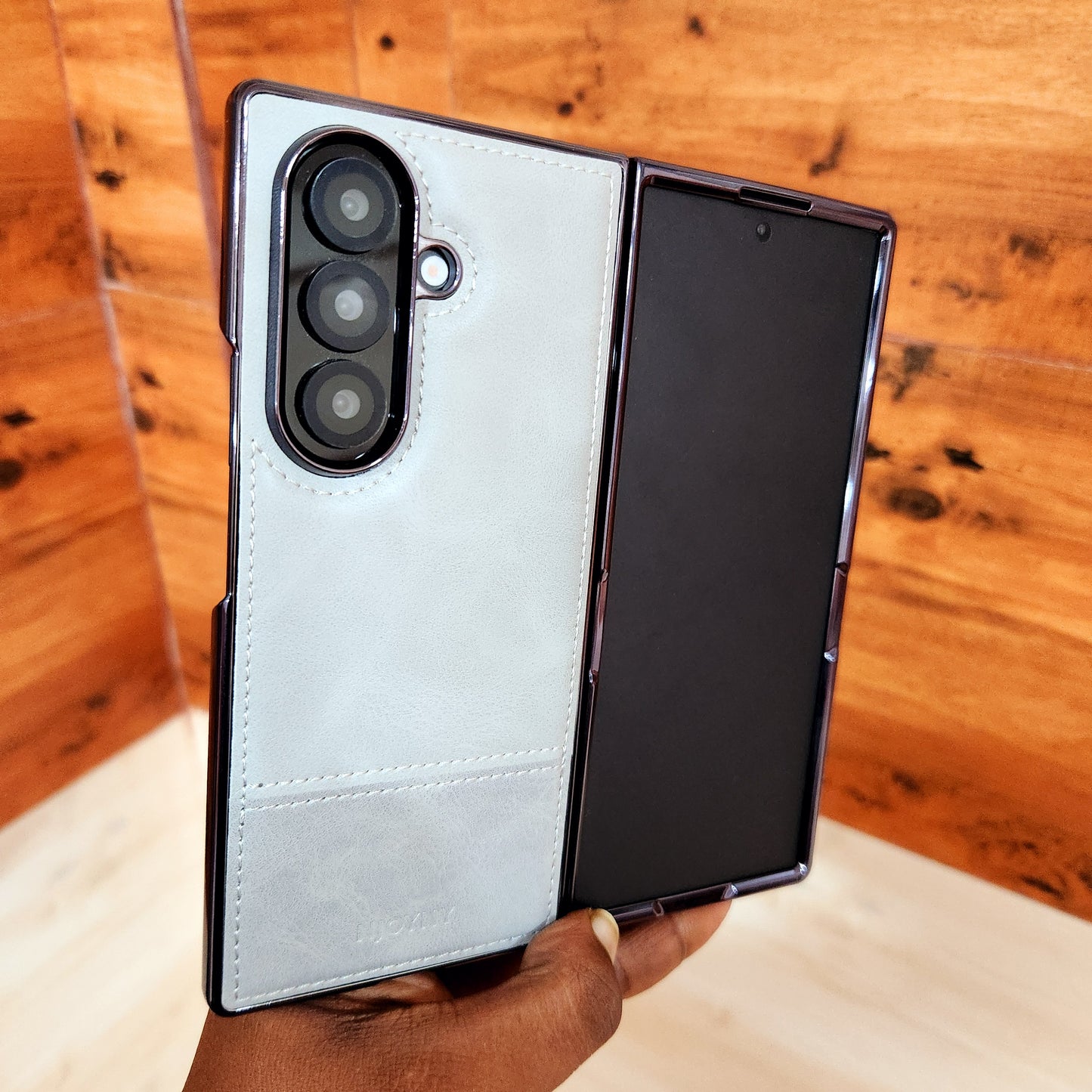 Samsung Galaxy Z Fold7 Bussiness Style Electroplating Leather Case - Gray
