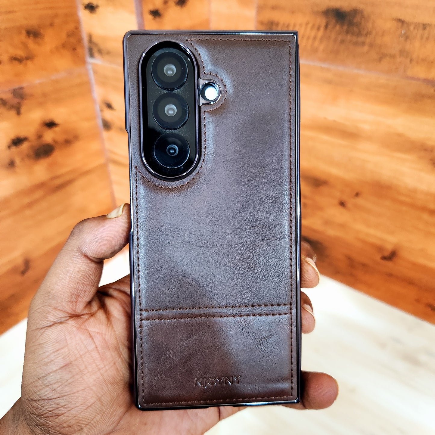 Samsung Galaxy Z Fold7 Bussiness Style Electroplating Leather Case - Coffee