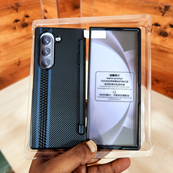 Samsung Galaxy Z Fold 6 Vegan Leather Case with Front Glass & Stylus - Black