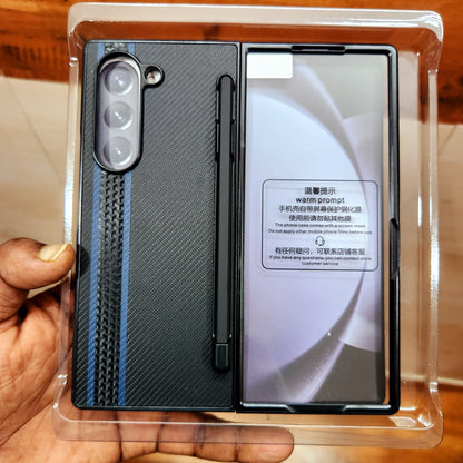 Samsung Galaxy Z Fold6 Vegan Leather Case with Front Glass & Stylus - Black