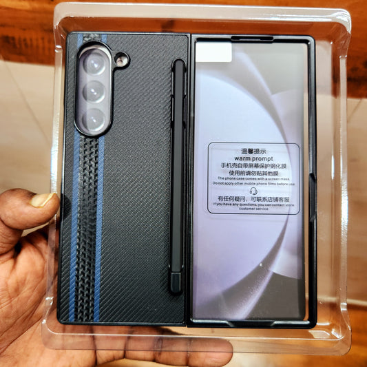 Samsung Galaxy Z Fold6 Vegan Leather Case with Front Glass & Stylus - Black