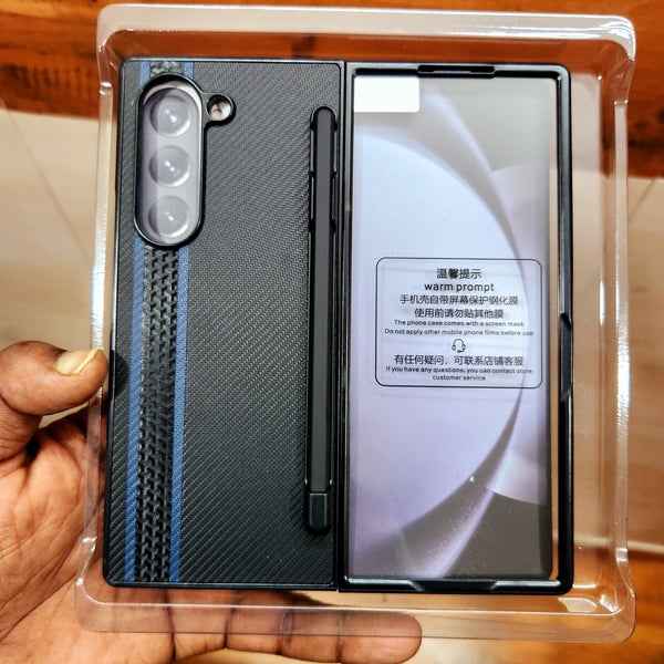 Samsung Galaxy Z Fold 6 Vegan Leather Case with Front Glass & Stylus - Black