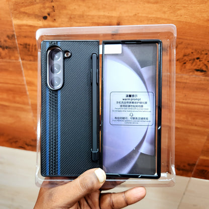 Samsung Galaxy Z Fold6 Vegan Leather Case with Front Glass & Stylus - Black