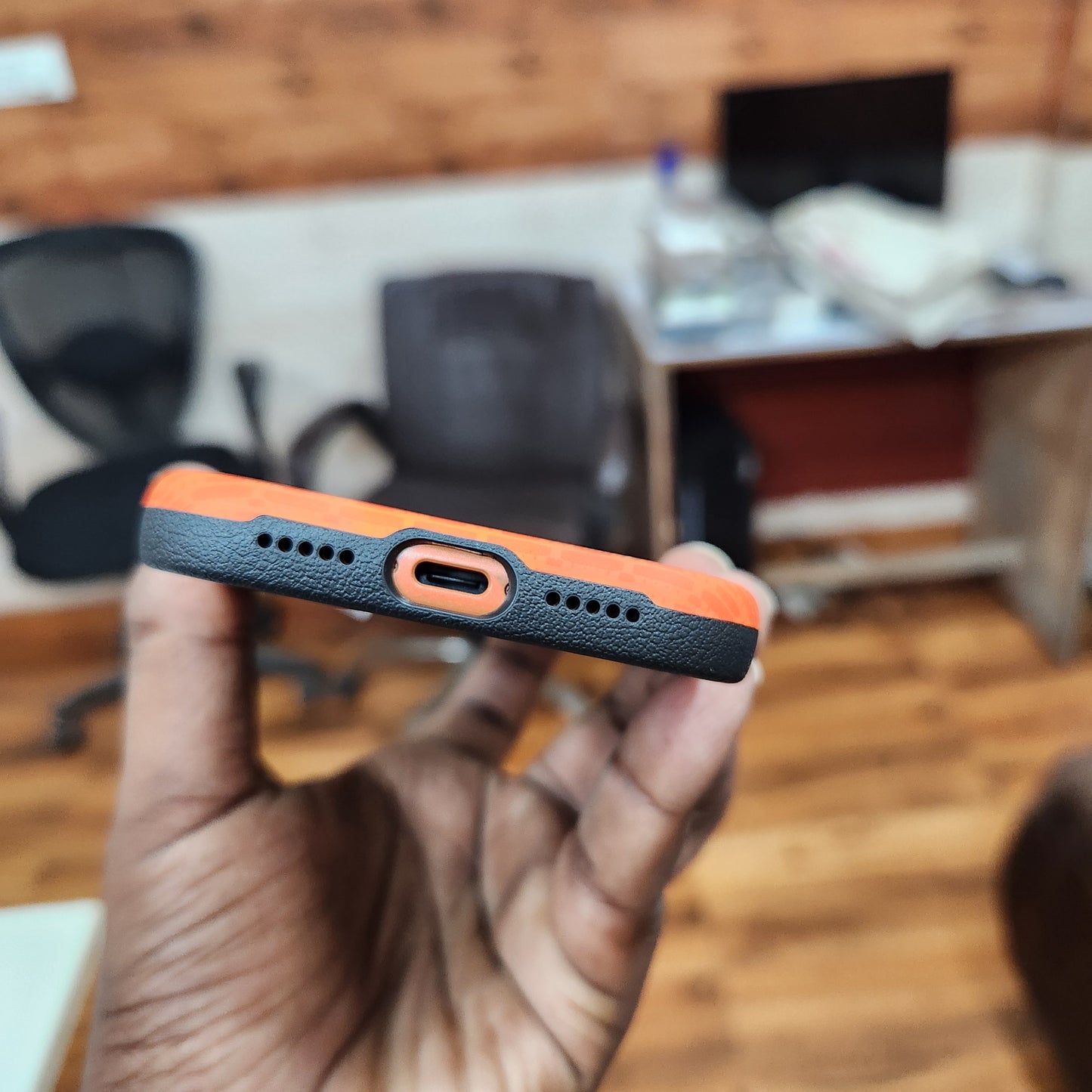 iPhone 17 Pro Max Sibling Series Sleek Cross Texture Case with Metal Camera Protection - Orange