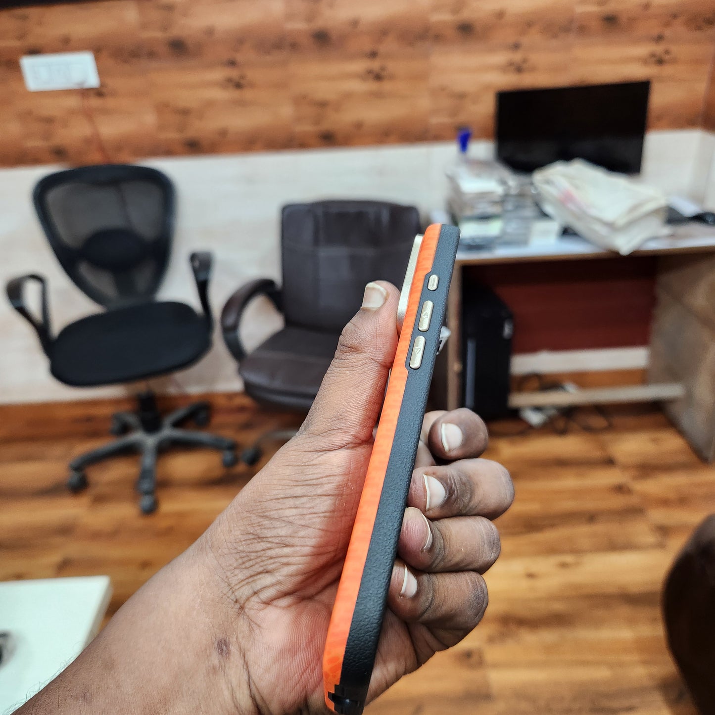 iPhone 17 Pro Max Sibling Series Sleek Cross Texture Case with Metal Camera Protection - Orange