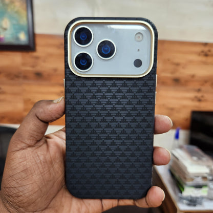 iPhone 17 Pro Max Sibling Series Sleek Cross Texture Case with Metal Camera Protection Black