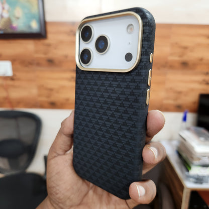 iPhone 17 Pro Max Sibling Series Sleek Cross Texture Case with Metal Camera Protection - Black