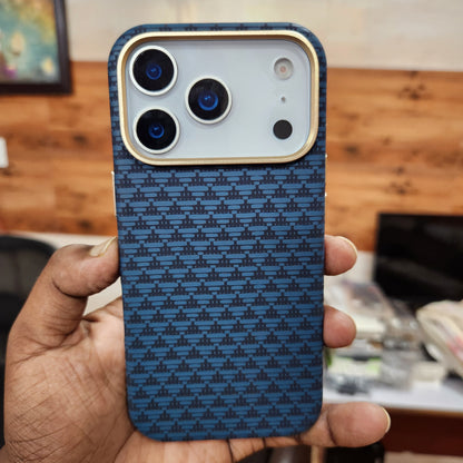 iPhone 17 Pro Max Sibling Series Sleek Cross Texture Case with Metal Camera Protection - Blue