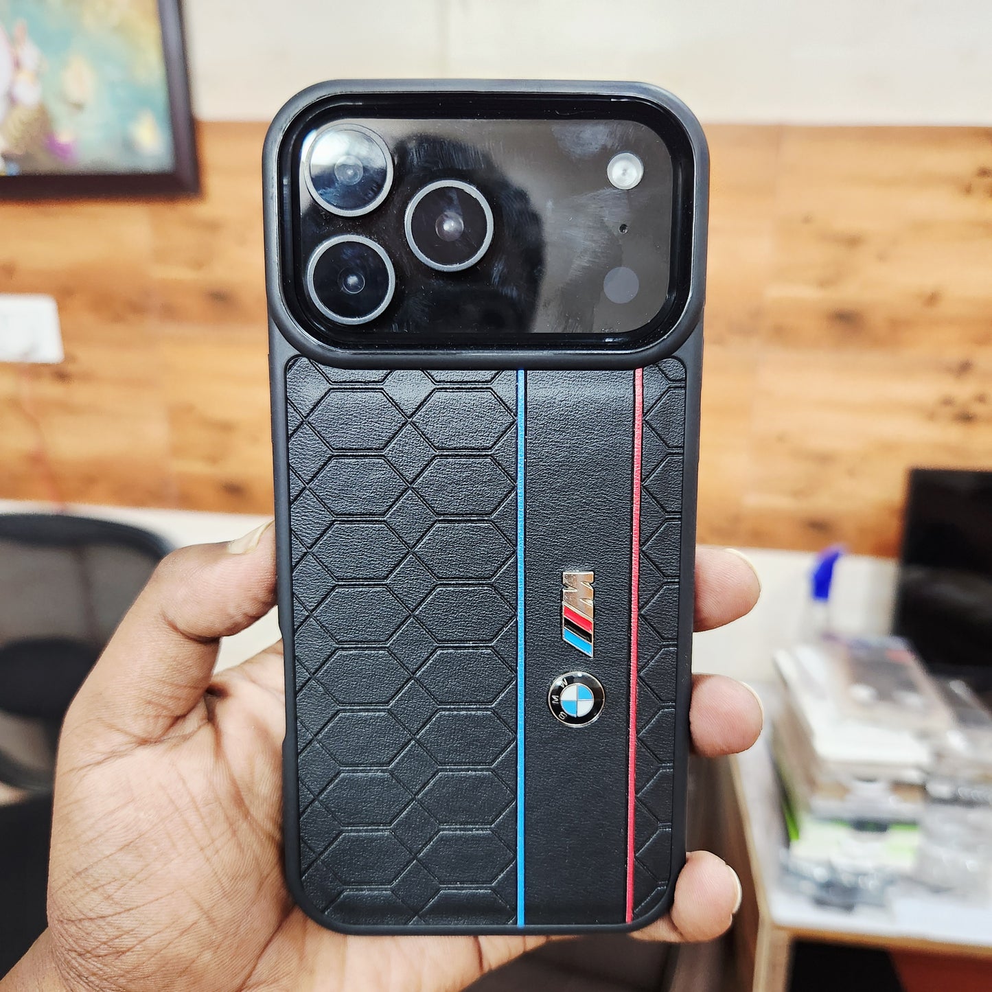 iPhone 17 Pro Max Leather Case with Luxury Sports Car Logo - Black