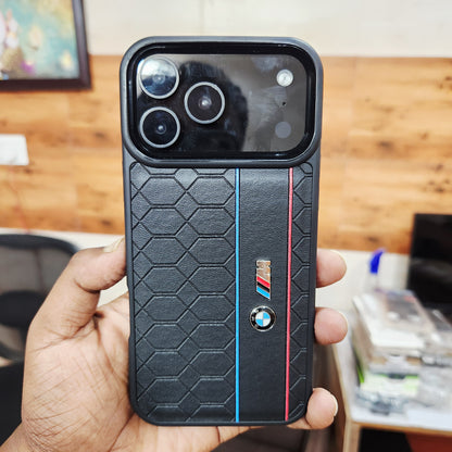 iPhone 17 Pro Max Leather Case with Luxury Sports Car Logo - Black