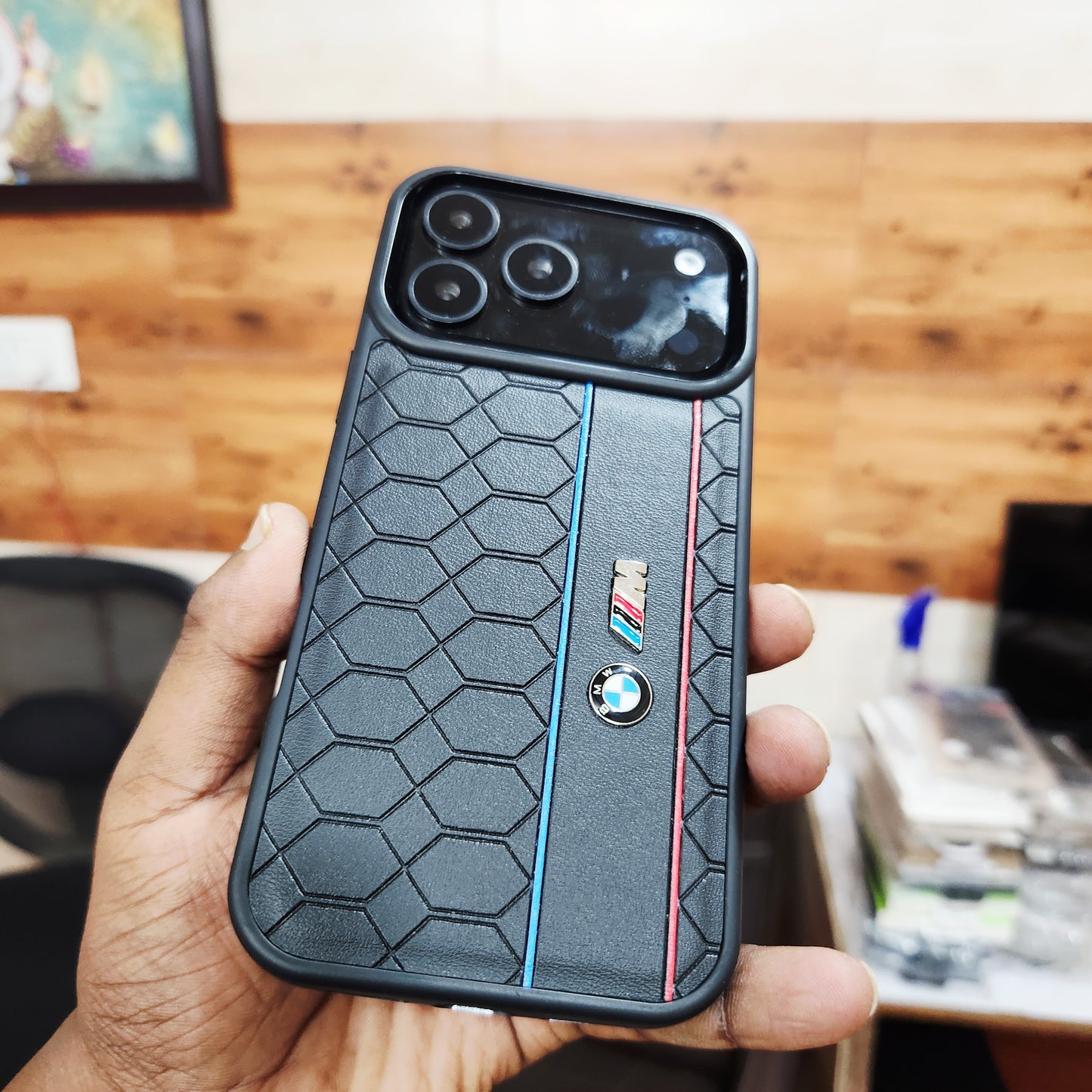 iPhone 17 Pro Max Leather Case with Luxury Sports Car Logo - Black