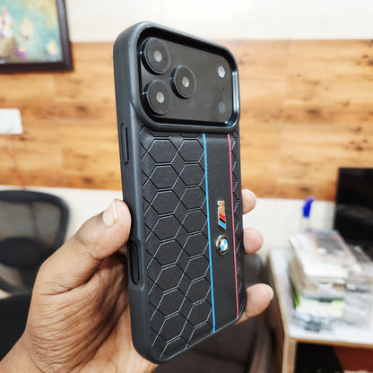 iPhone 17 Pro Max Leather Case with Luxury Sports Car Logo - Black