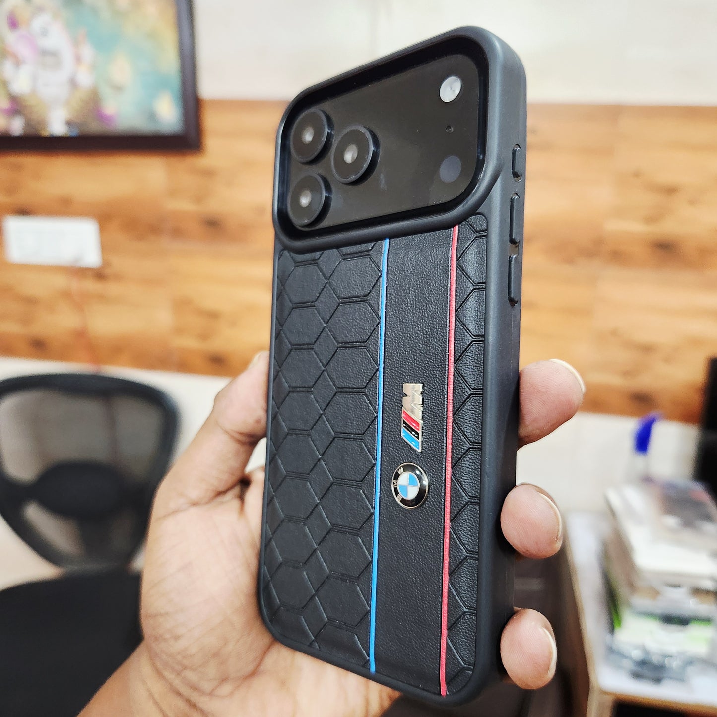 iPhone 17 Pro Max Leather Case with Luxury Sports Car Logo - Black