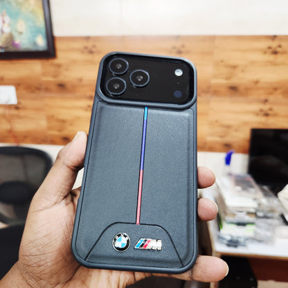 iPhone 17 Pro Max Leather Case with Luxury Sports Car Logo - Black