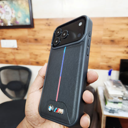 iPhone 17 Pro Max Leather Case with Luxury Sports Car Logo - Black